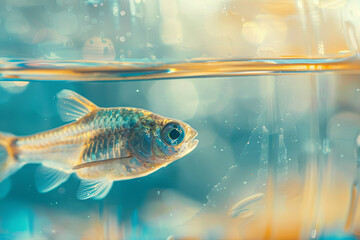 Fototapeta premium environment,Close-up of a little fish swimming in a clear plastic bottle