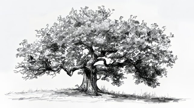Botanical sketch of a majestic oak tree