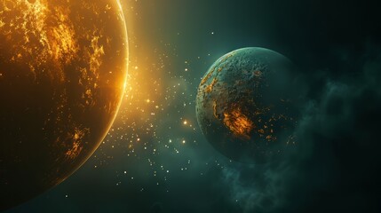Celestial 3D glow emanating from a distant planet or moon - obrazy, fototapety, plakaty