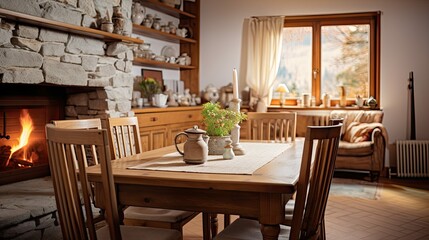 Fototapeta na wymiar charm blurred dining room interior