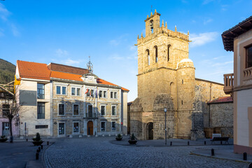 Salas the cityhall  of the village and collegiate Santa Maria la Mayor. Asturias
