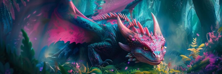 A playful dragon with a full-bodied 3D animator touch - obrazy, fototapety, plakaty