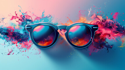 Abstract lifestyle banner design with sunglasses and colorful splashing shapes
