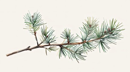 Detailed botanical illustration of a pine branch