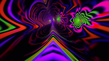 A colorful, abstract image of a tunnel with a green and red flower on the right