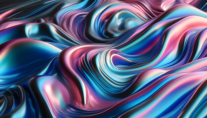 Iridescent Waves with Slick Glossy Textures in Pink, Blue, and Purple