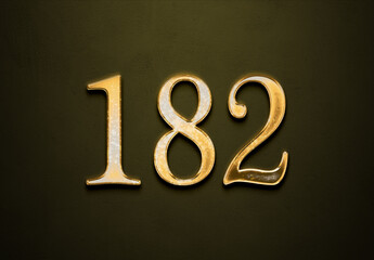 Old gold effect of 182 number with 3D glossy style Mockup.	