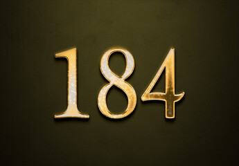 Old gold effect of 184 number with 3D glossy style Mockup.	
