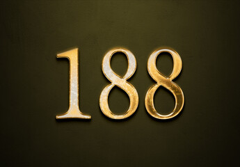 Old gold effect of 188 number with 3D glossy style Mockup.	