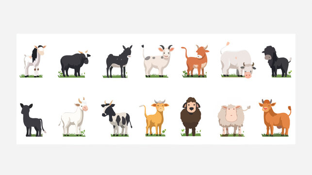 Farm animals vector set. Livestock. 2d flat cartoon