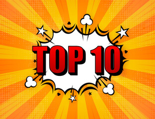 Top 10 Rating Chart. Comic speech bubbles. Best in the ranking. Winner in the category. Collection of badges. Vector illustration.