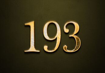 Old gold effect of 193 number with 3D glossy style Mockup.	
