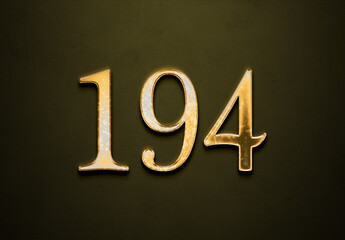 Old gold effect of 194 number with 3D glossy style Mockup.	
