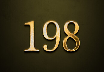 Old gold effect of 198 number with 3D glossy style Mockup.	