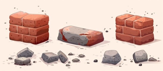 A collection of cartoon rocks and stones, each with a distinct hole in the center - obrazy, fototapety, plakaty