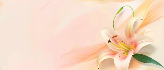 Beautiful blooming lily flower minimalist fantasy background, A bouquet of lilies in a vase in daylight, fresh light pink yellow white color lily flower poster nature background, - obrazy, fototapety, plakaty