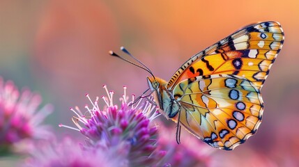 Elegant Beauty: Brightly Colored Butterfly on a Wildflower in Natural Light, generative ai