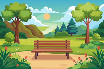 empty wooden bench in beautiful park vector illustration