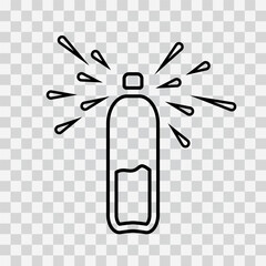 Open bottle icon with water splash in line style. Vector illustration isolated on transparent background