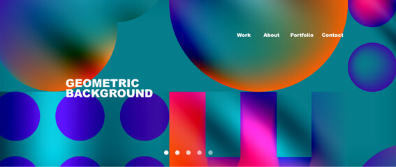 Colorful geometric pattern with circles and squares on azure background