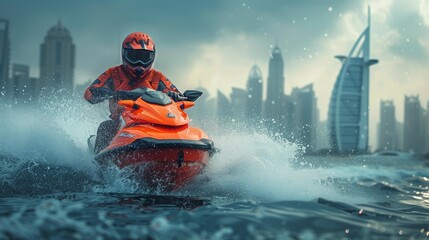 Fototapeta premium Thrilling Jet Ski Adventure in Abu Dhabi, generative ai