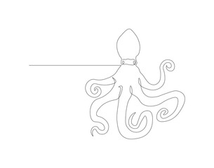 Continuous line drawing of octopus. One line of cephalopod. Marine animal concept continuous line art. Editable outline.
