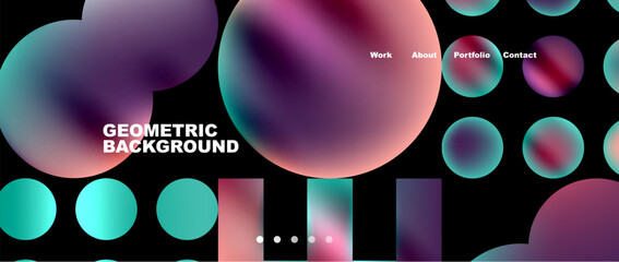 a geometric background with circles and balls on a black background