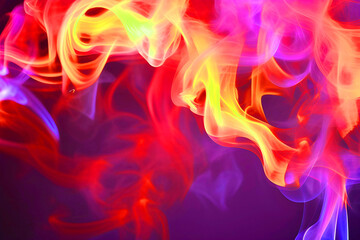 Colorful neon smoke background on dark background.