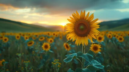 Golden Hour Sunflower Field, generative ai
