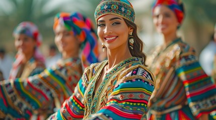 Fototapeta premium Colorful Emirati Dancers in Motion, generative ai