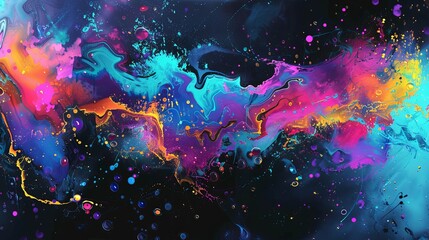 Vibrant abstract artwork with splashes of neon colors - obrazy, fototapety, plakaty
