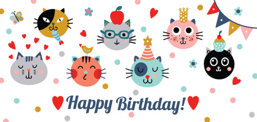 Сute cats is celebrating his birthday. Vector illustration. - 783175915
