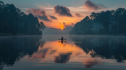 Alone on the Water at Sunrise, generative ai