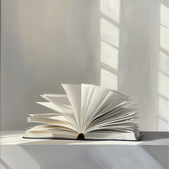 An open book placed against a clean white background. The pages are gently curved, revealing lines of text and illustrations that invite exploration. 