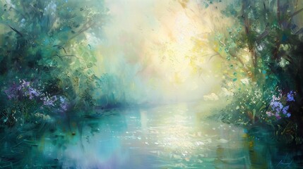 Obraz na płótnie Canvas Ethereal landscape painting capturing the beauty of nature in fine art
