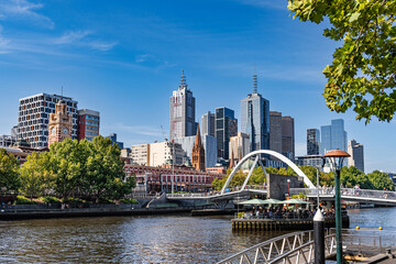 Melbourne skyline with a view of Flinders Street Station, Australia.