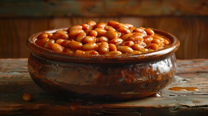 Vintage Charm: Bowl of Baked Beans, generative ai