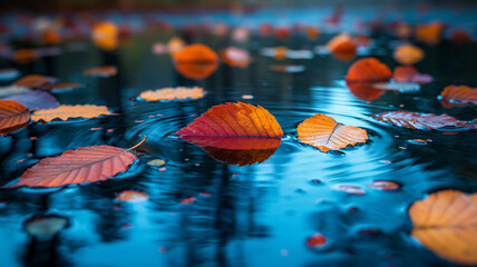 A leaf is floating on the surface of a body of water