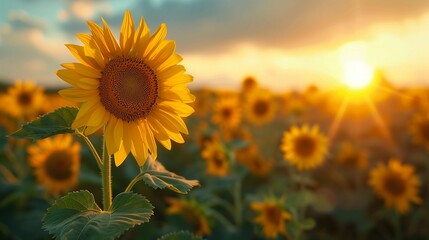 Loyal Sunflower Gazing at Sunset, generative ai