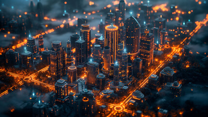 Obraz premium A cityscape with a lot of lights and buildings