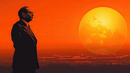 Fototapeta premium banner background National Ambedkar Jayanti Day theme, and wide copy space, Silhouette of Dr. Ambedkar with the sun rising behind him, for banner, UHD image