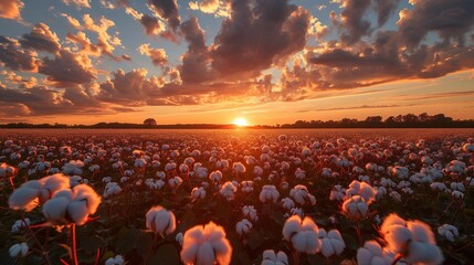 Southern Sunset in a Cotton Field, generative ai