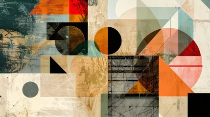 Abstract geometric collage with triangles, squares, and circles