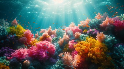 Fototapeta na wymiar Sunlit Undersea Wonderland, generative ai