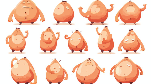 Fat big belly icon set. Cartoon set of fat big bell