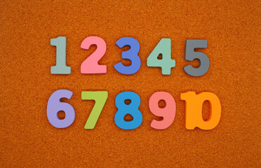 コルクボードに並ぶカラフルな数字