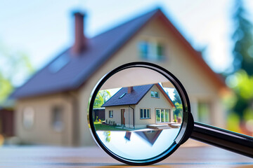 Choice of real estate to buy and invest in. House searching concept with magnifying glass. Real estate, home loan, mortgage and investments concept