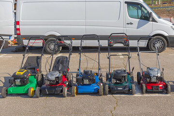 Used Lawn Mowers Garden Equipment for Sale from White Van at Flea Market