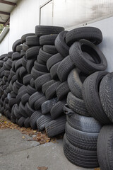 Used Automotive Road Tyres Showing Variety of Tread Patterns Disposal Recycling