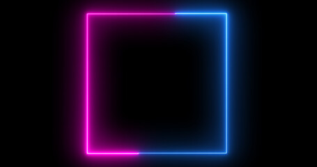 Colorful neon glowing stripes square line frame animation. Square screen box neon frame modern screen show presentation projection 3d rendering element in black. Minimal design border asset clip.